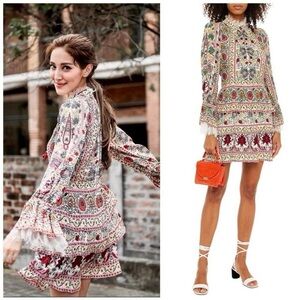 NWT $595 Alice + Olivia Lawson Tiered Lace-trimmed Floral-print Crepe Mini Dress